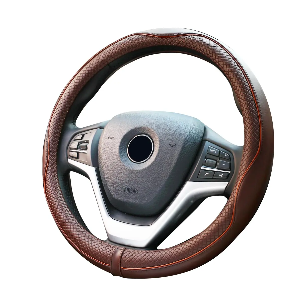 Valleycomfy Genuine Leather Steering Wheel Cover - Universal 15 inch (38.1 cm) Coffee - main product image