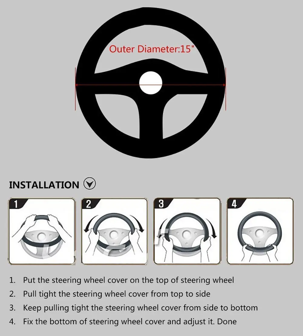 Valleycomfy Genuine Leather Steering Wheel Cover - Universal 15 inch (38.1 cm) Coffee - view 3