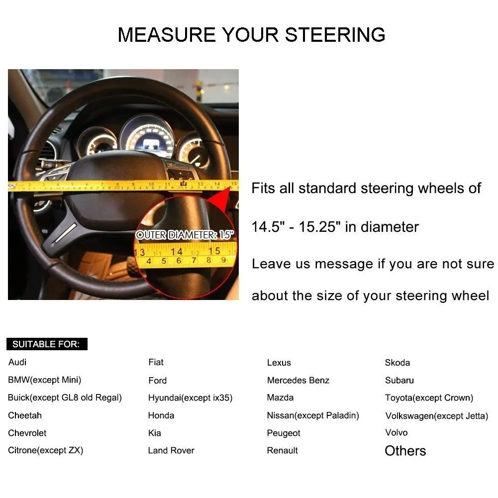 Valleycomfy Genuine Leather Steering Wheel Cover - Universal 15 inch (38.1 cm) Coffee - view 4