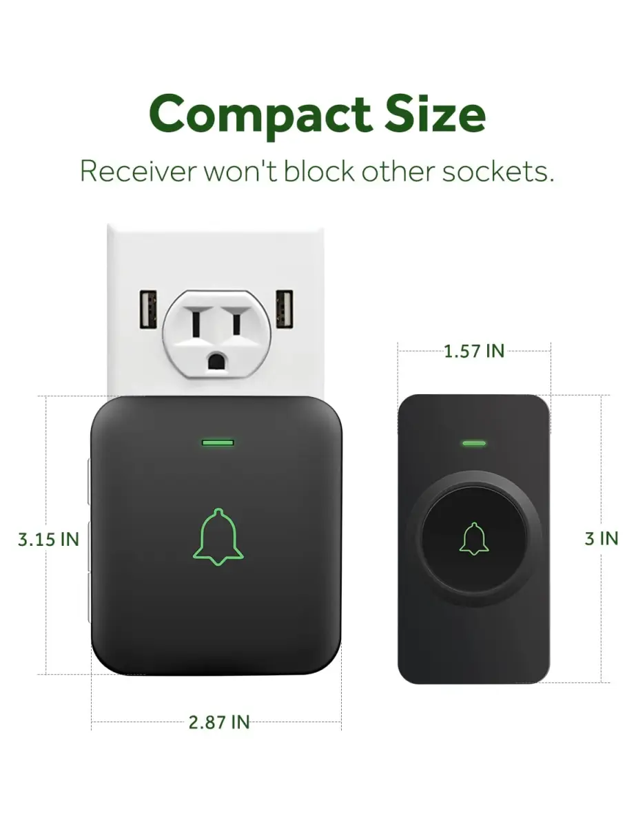 AVANTEK Wireless Doorbell Kit with 2 Black Transmitters & 1 Receiver | 1000 ft Range, 52 Melodies, IP55 Waterproof - view 6