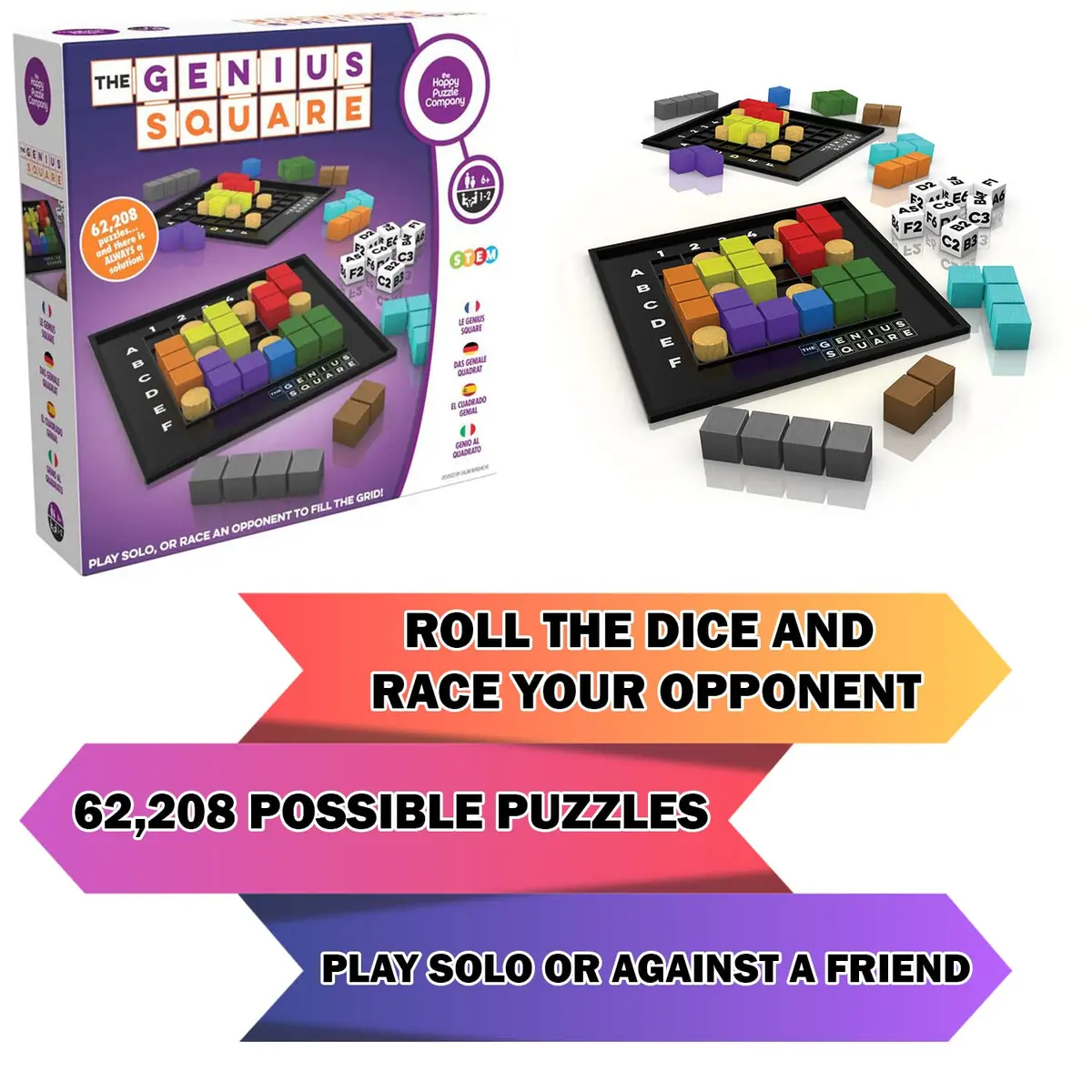 The Happy Puzzle Company Genius Square STEM Puzzle Game 227g (8oz) | Award-Winning Logic Game with 62,000+ Solutions - view 6