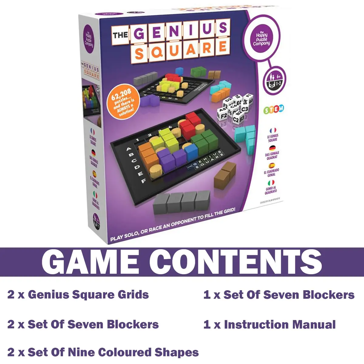 The Happy Puzzle Company Genius Square STEM Puzzle Game 227g (8oz) | Award-Winning Logic Game with 62,000+ Solutions - view 5
