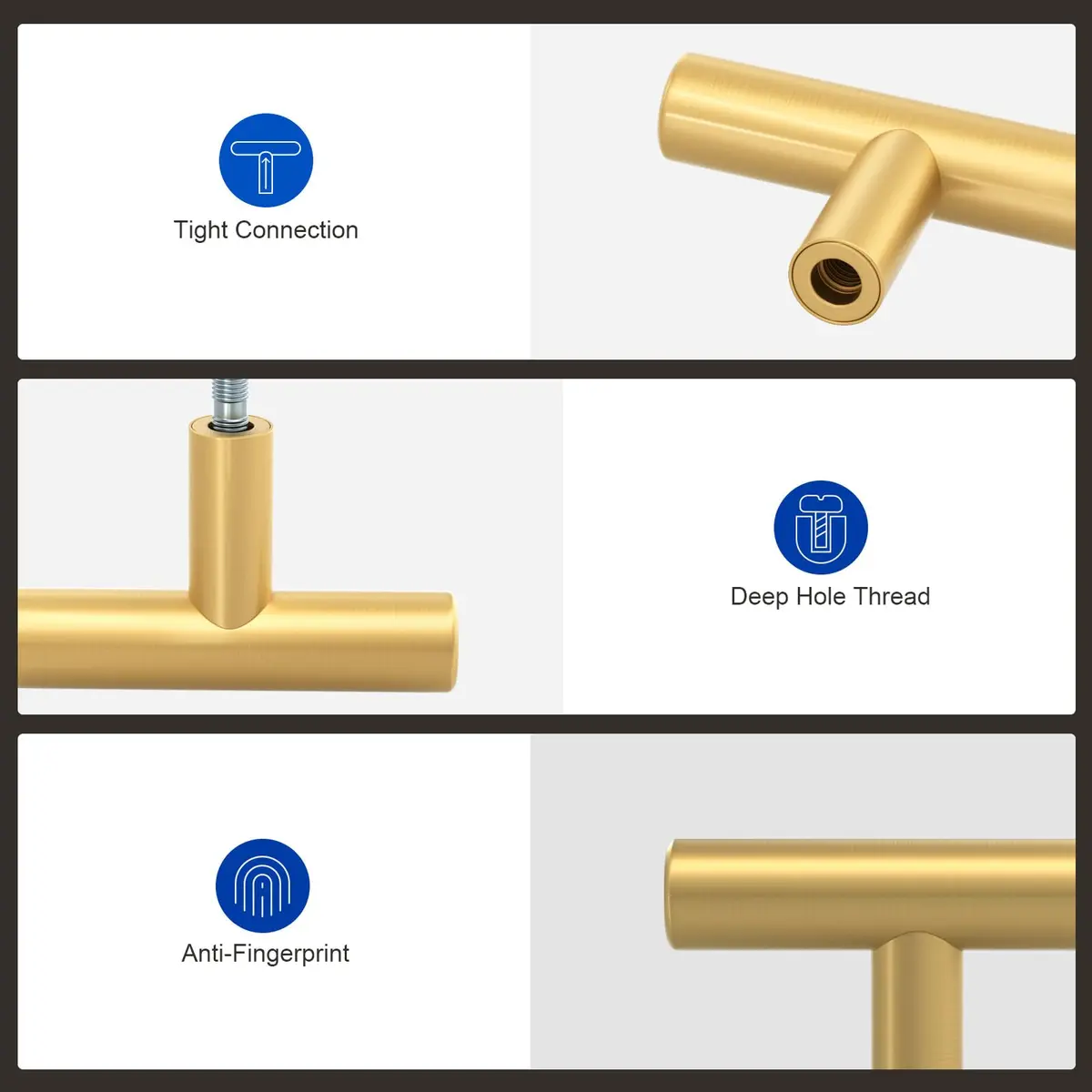 LONTAN 12 Pack Gold Cabinet Knobs, Brushed Brass, 2 Inch | Modern Stainless Steel Hardware for Cabinets - view 4