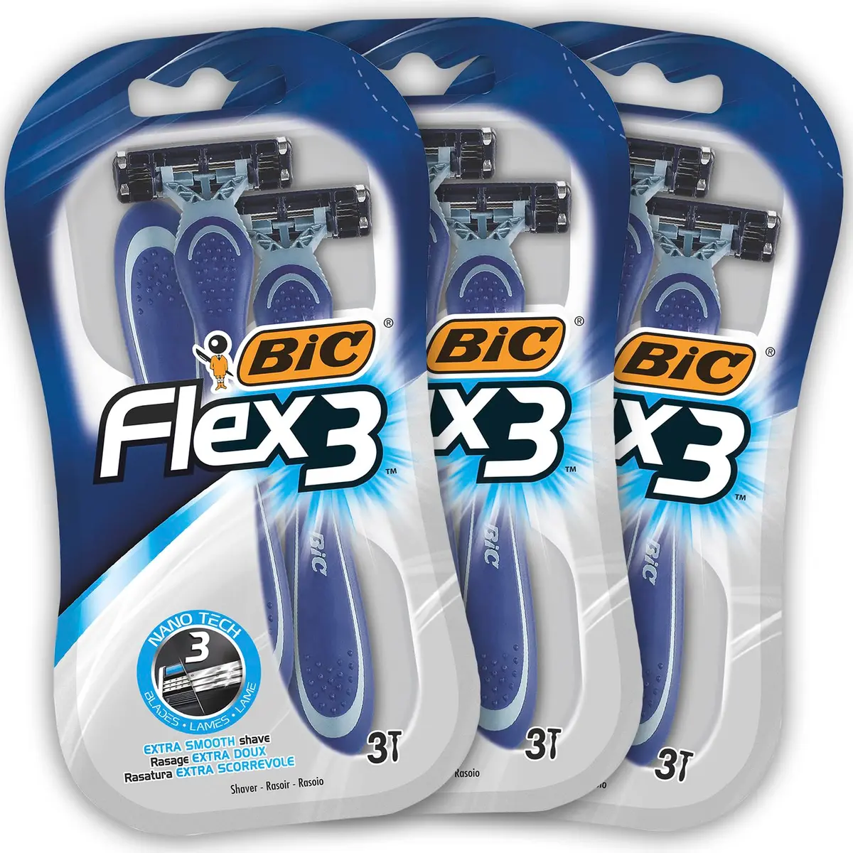 BIC Flex 3 Blade Mens Disposable Razor 3 Count | Triple Moveable Blades for Close, Smooth Shave with Vitamin E & Aloe Vera (70-120 chars) - main product image