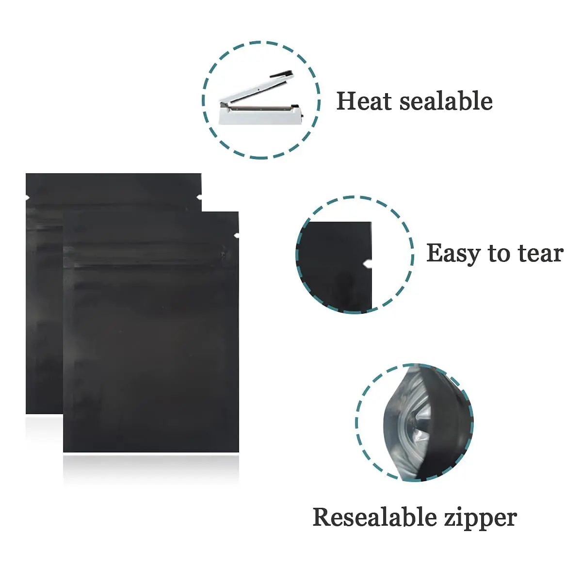 FERENLI Food Storage Bags 3.9x5.9 inch | Resealable, Heat Sealable, Reusable, Aluminum Foil, Black - view 3