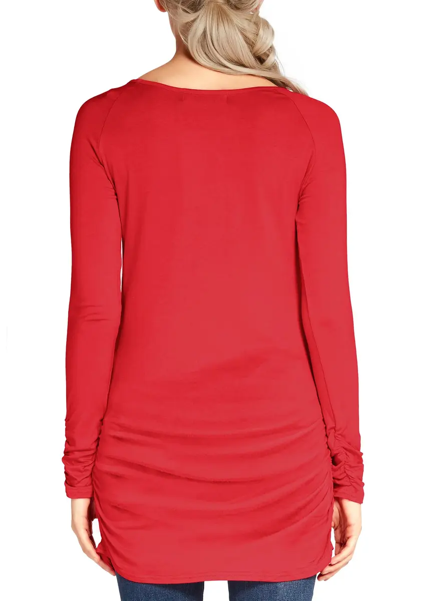 Urban CoCo Women's Casual T-Shirt Long Sleeve Solid Tunic Tops Slim Fit (L, Red) | Comfortable, Fashionable & Breathable - view 6
