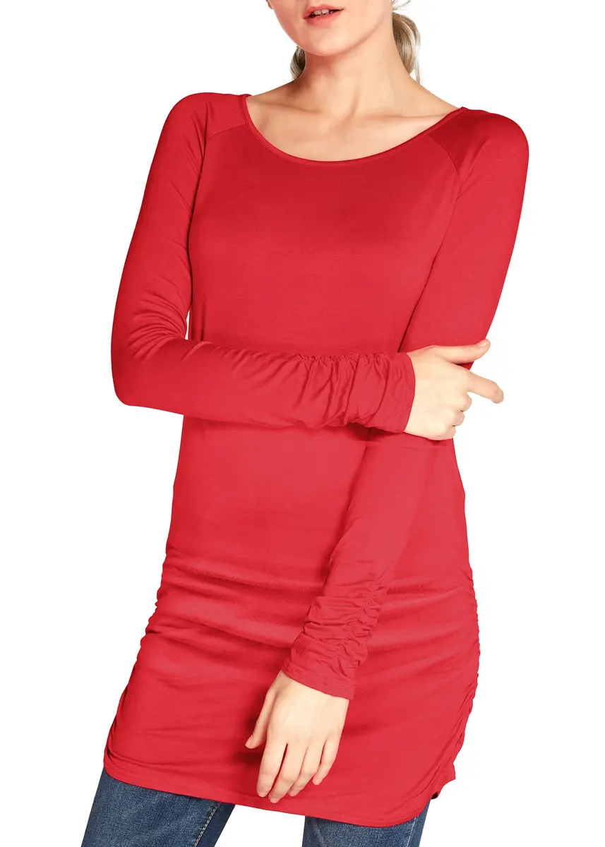 Urban CoCo Women's Casual T-Shirt Long Sleeve Solid Tunic Tops Slim Fit (L, Red) | Comfortable, Fashionable & Breathable - view 3