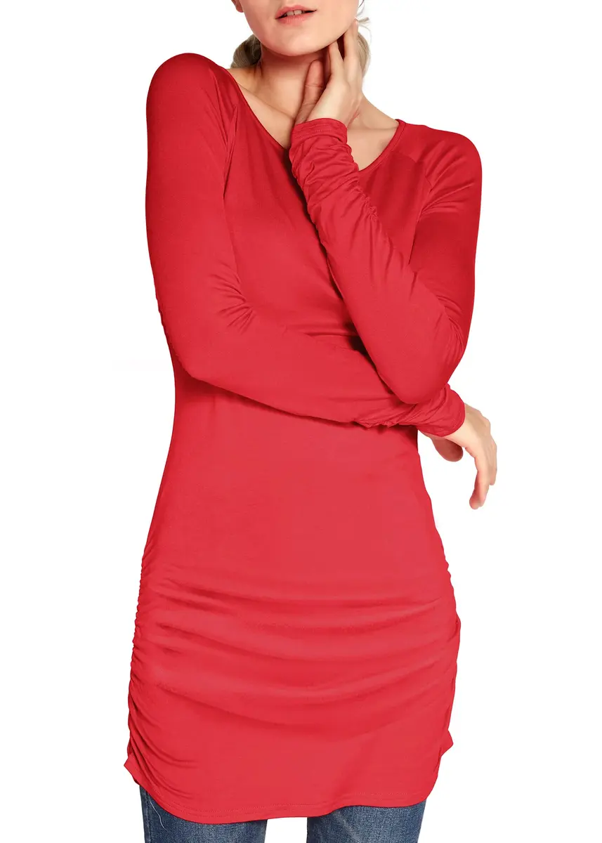 Urban CoCo Women's Casual T-Shirt Long Sleeve Solid Tunic Tops Slim Fit (L, Red) | Comfortable, Fashionable & Breathable - view 4