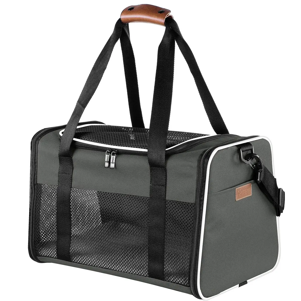 Akinerri Cat Carrier - Portable Foldable Soft-Sided Travel Bag for Pets up to 22 Lbs, Airline Approved, Collapsible, Brown - main product image