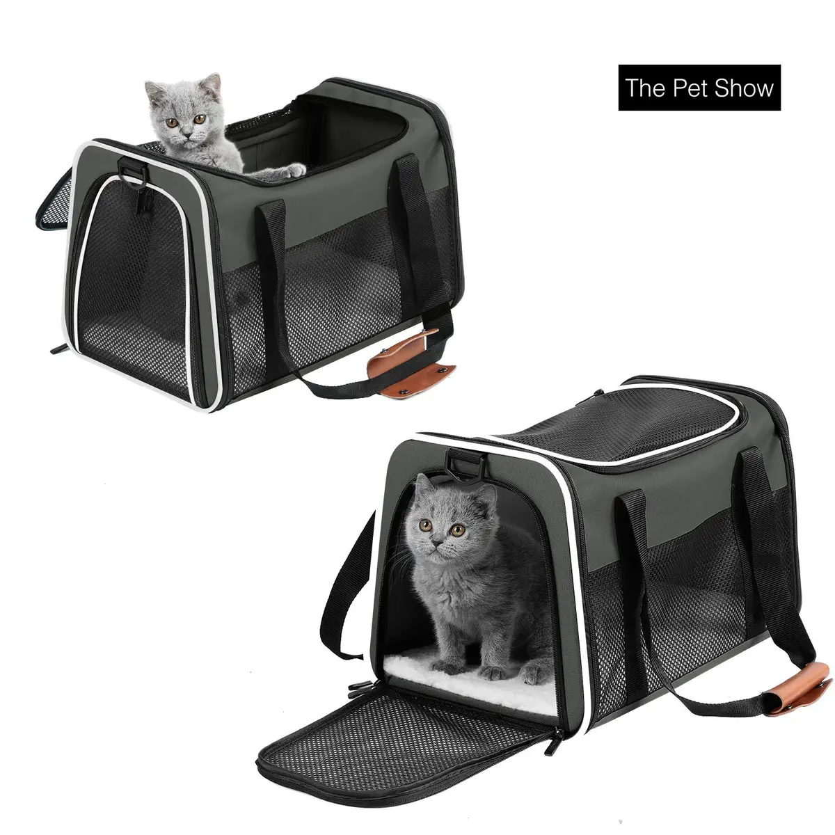 Akinerri Cat Carrier - Portable Foldable Soft-Sided Travel Bag for Pets up to 22 Lbs, Airline Approved, Collapsible, Brown - view 3