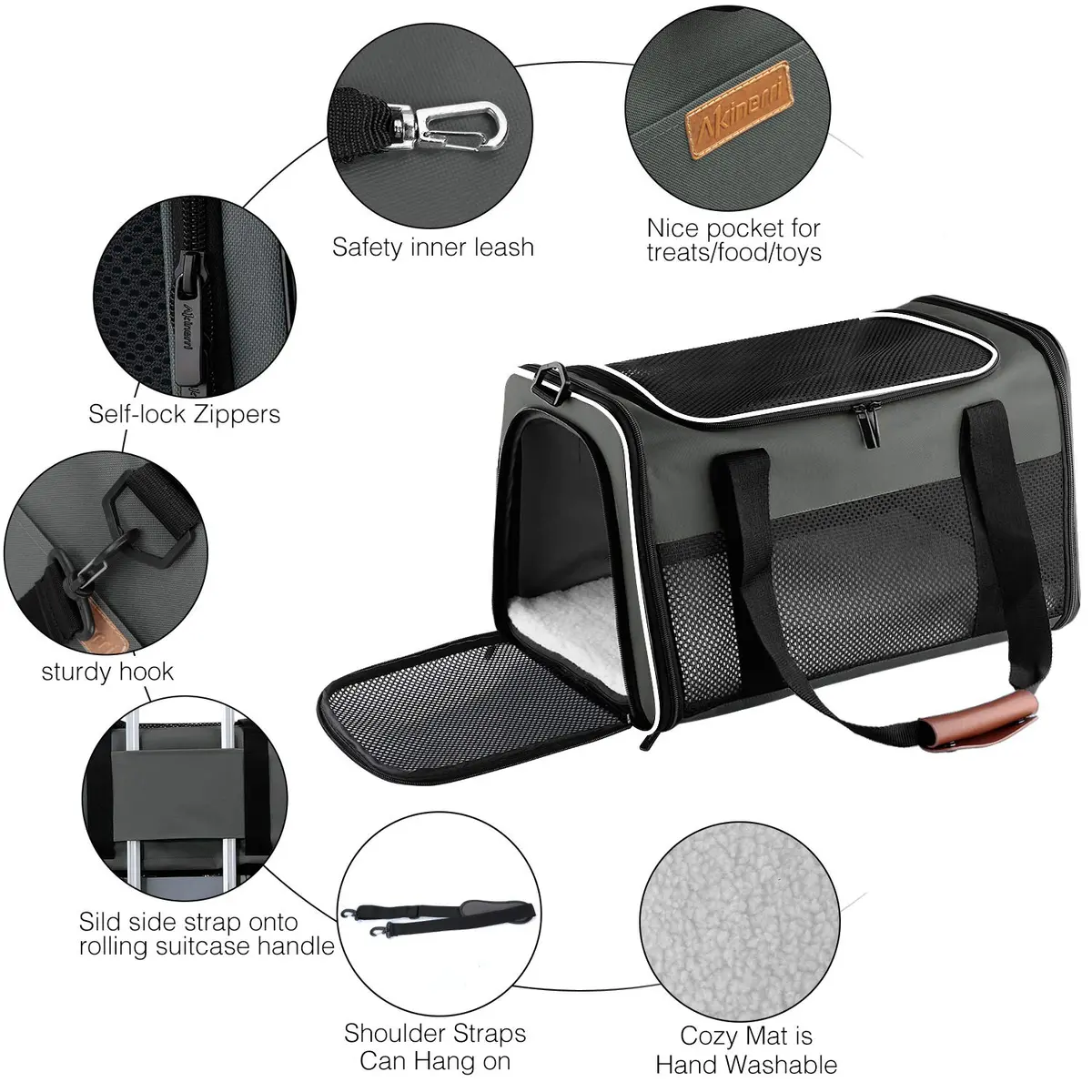 Akinerri Cat Carrier - Portable Foldable Soft-Sided Travel Bag for Pets up to 22 Lbs, Airline Approved, Collapsible, Brown - view 4