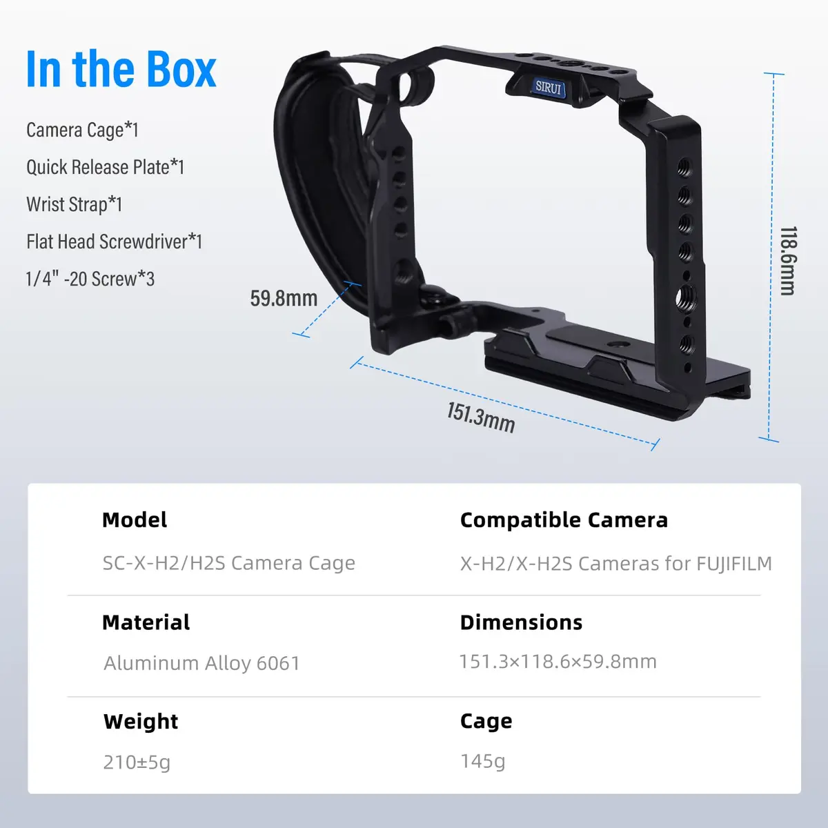 Sirui Camera Support Cage for FUJIFILM X-H2/X-H2S | Aluminium Frame with Wrist Strap - view 8