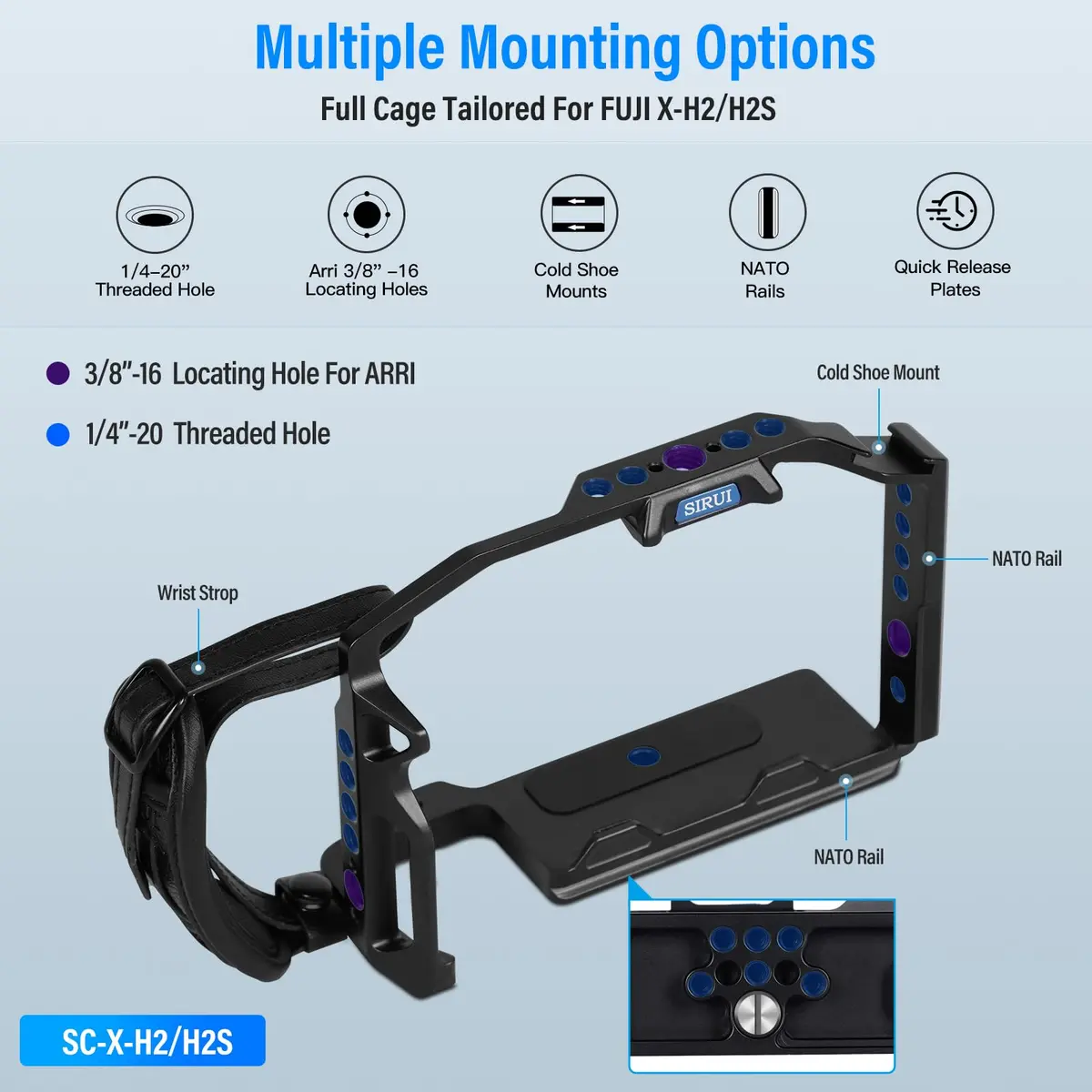 Sirui Camera Support Cage for FUJIFILM X-H2/X-H2S | Aluminium Frame with Wrist Strap - view 2