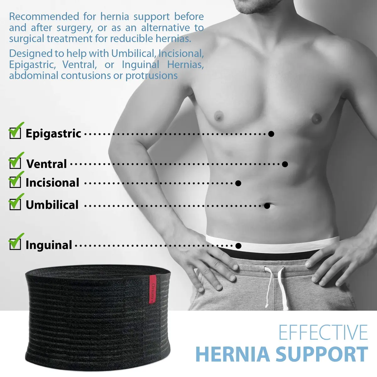 ORTONYX Umbilical Hernia Belt for Men Women, 6.25" Abdominal Support, Adjustable, Lightweight & Discreet - view 7