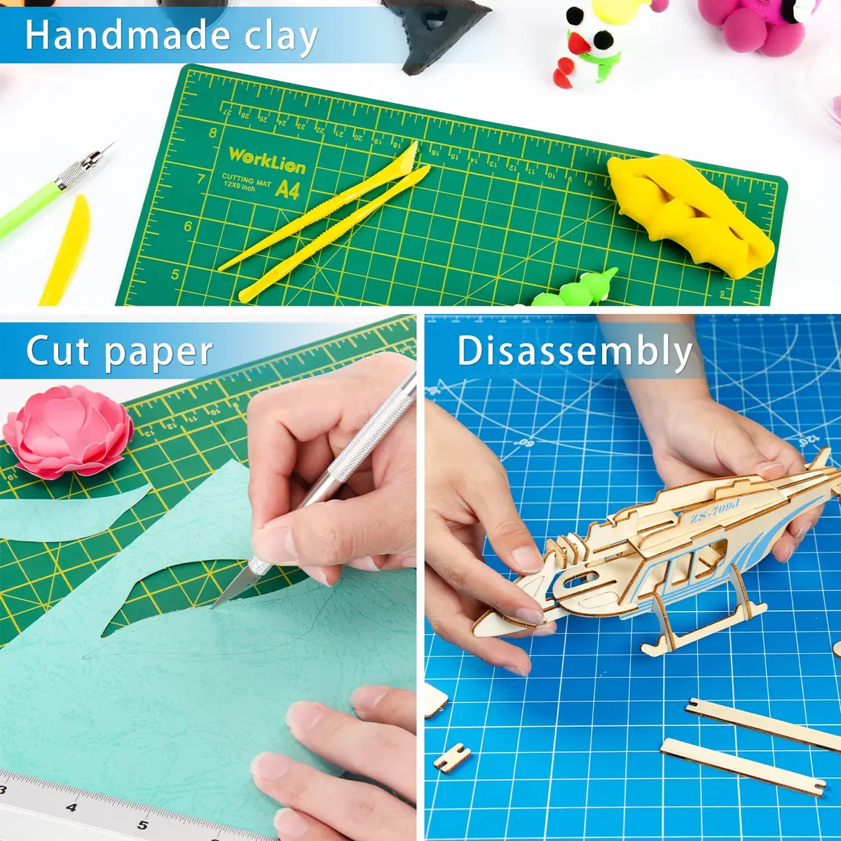 WORKLION Self Healing Cutting Mat: 12''x9'' Double Sided Craft Cutting Mat for Sewing, Fabric, Quilting - 5-Ply Slip-Resistant Hobby Cutting Board for DIY Projects (Green/Blue) - view 6