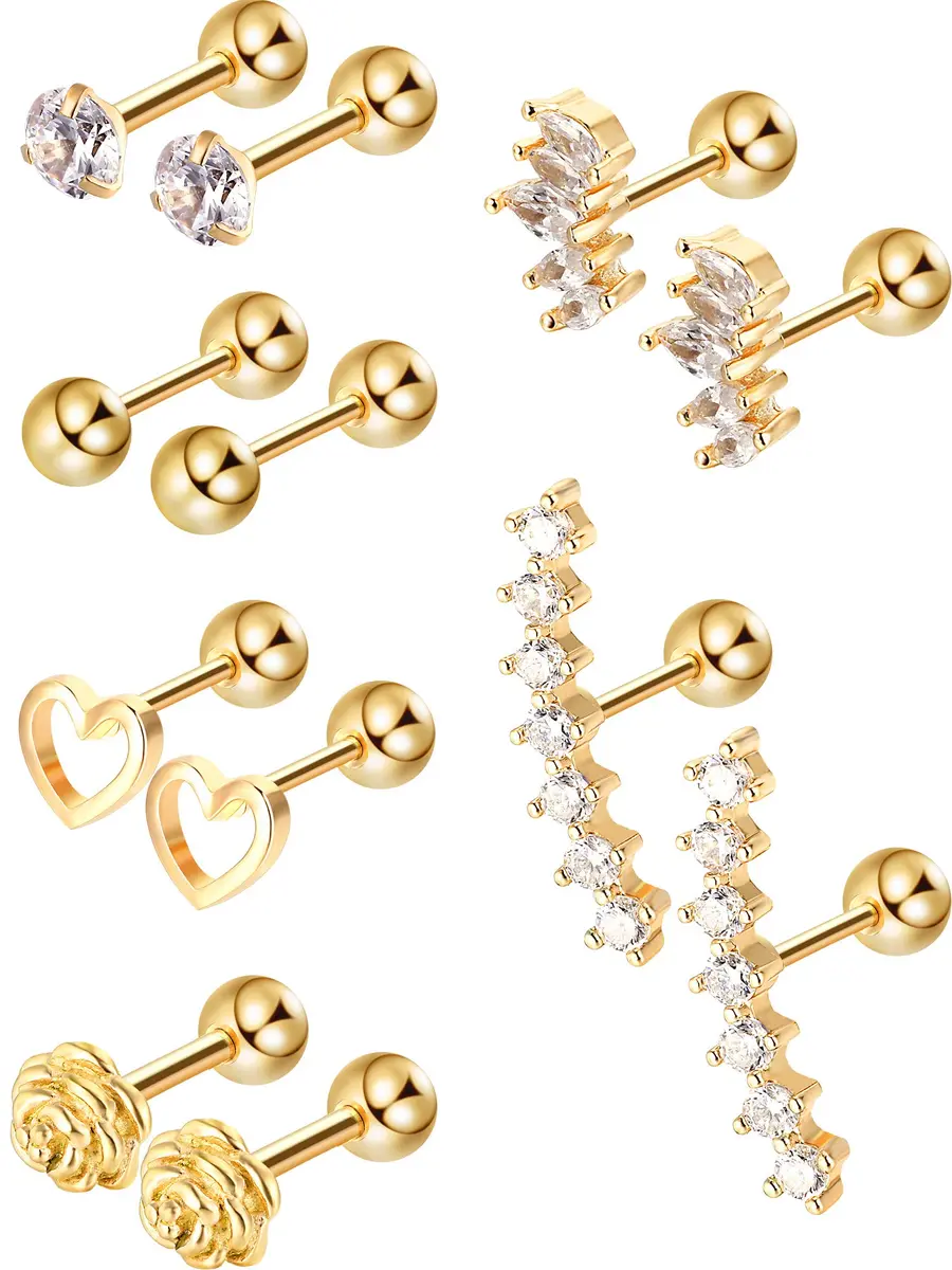 Blulu Stainless Steel Tragus Cartilage Earrings 6-Pair Set | Chic Body Piercing Jewelry for Men & Women - main product image