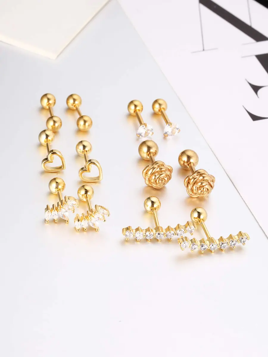 Blulu Stainless Steel Tragus Cartilage Earrings 6-Pair Set | Chic Body Piercing Jewelry for Men & Women - view 5