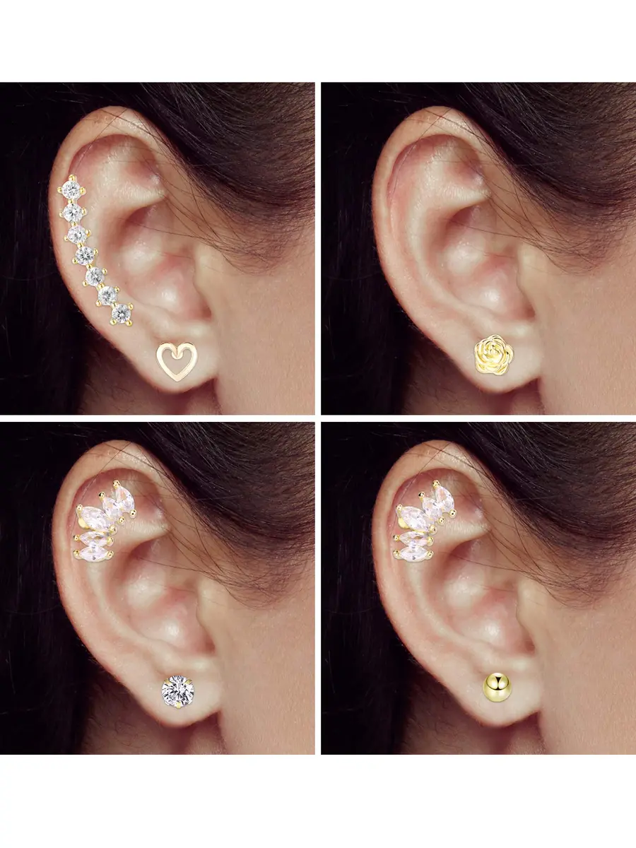 Blulu Stainless Steel Tragus Cartilage Earrings 6-Pair Set | Chic Body Piercing Jewelry for Men & Women - view 7