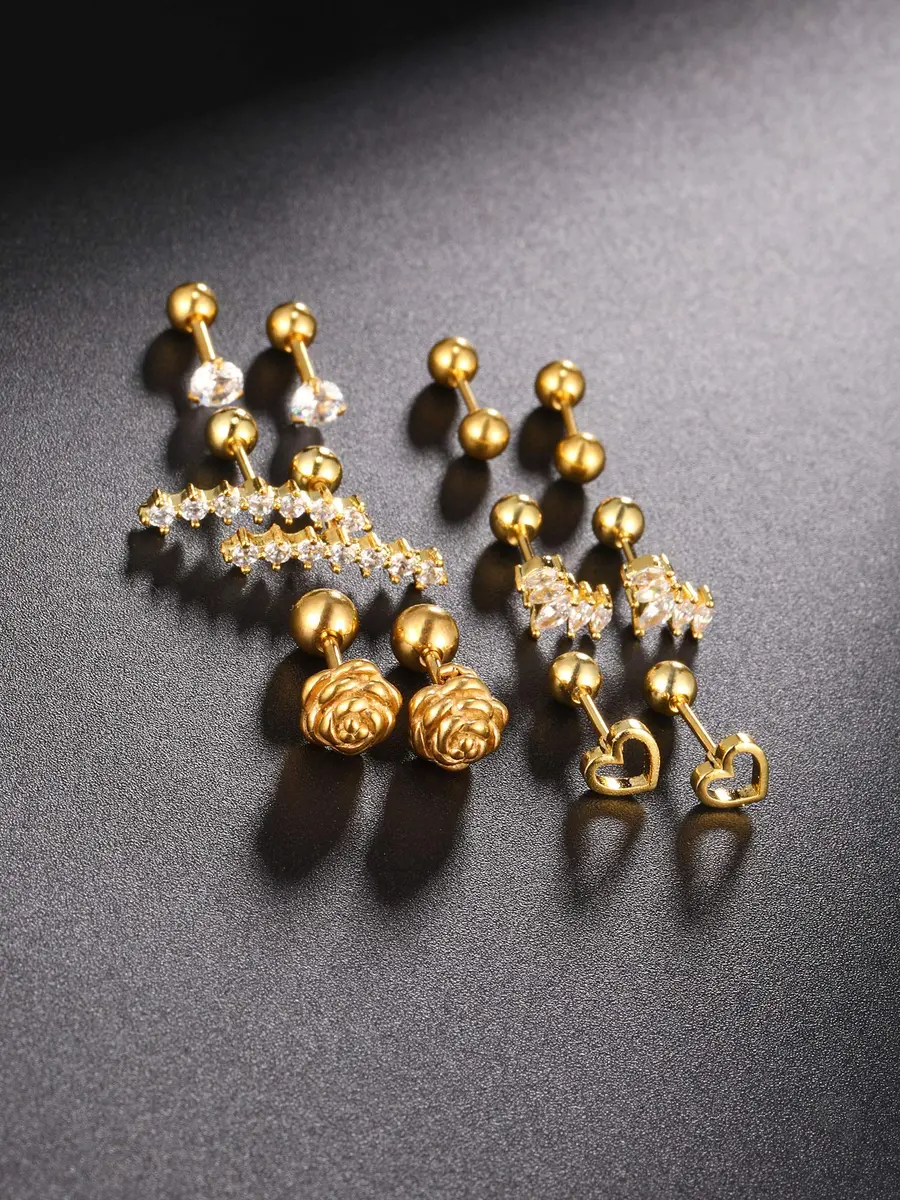Blulu Stainless Steel Tragus Cartilage Earrings 6-Pair Set | Chic Body Piercing Jewelry for Men & Women - view 2