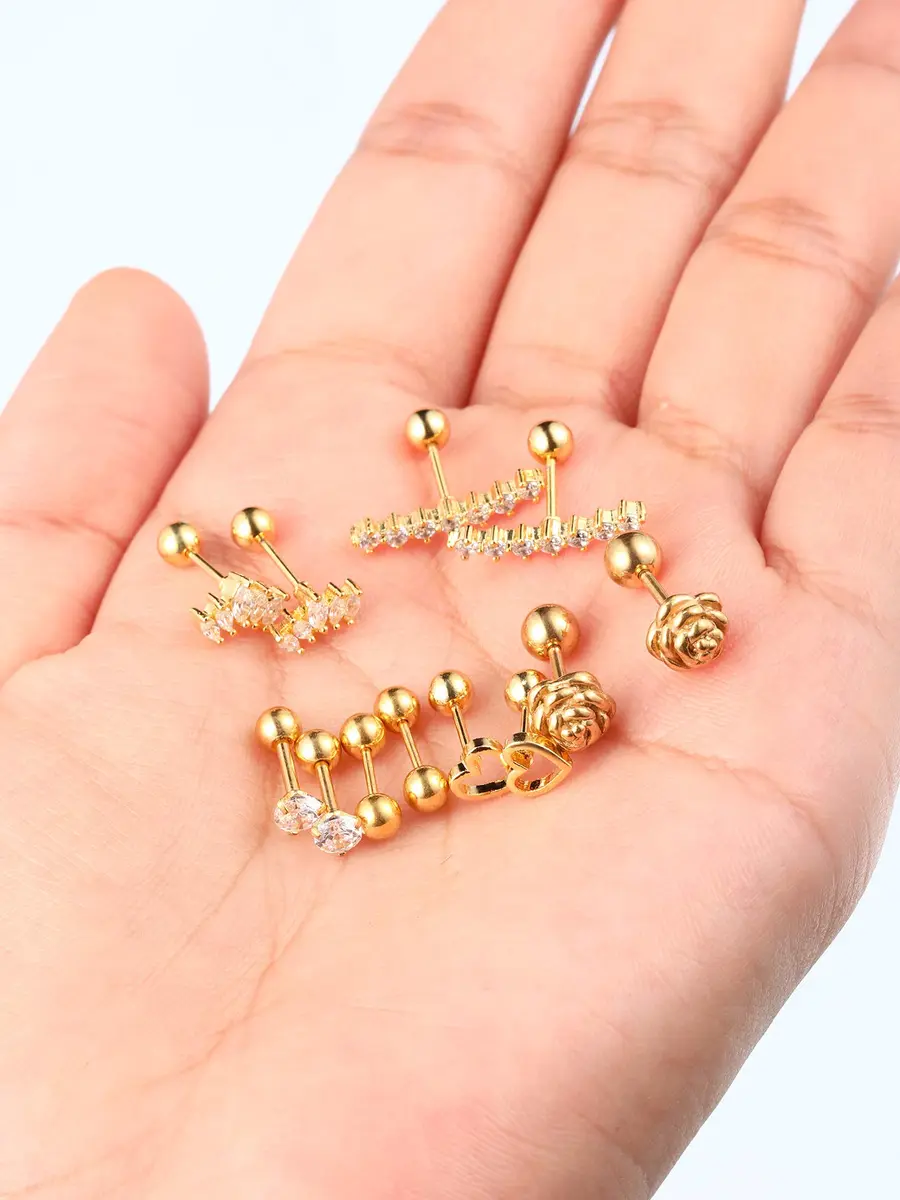 Blulu Stainless Steel Tragus Cartilage Earrings 6-Pair Set | Chic Body Piercing Jewelry for Men & Women - view 3
