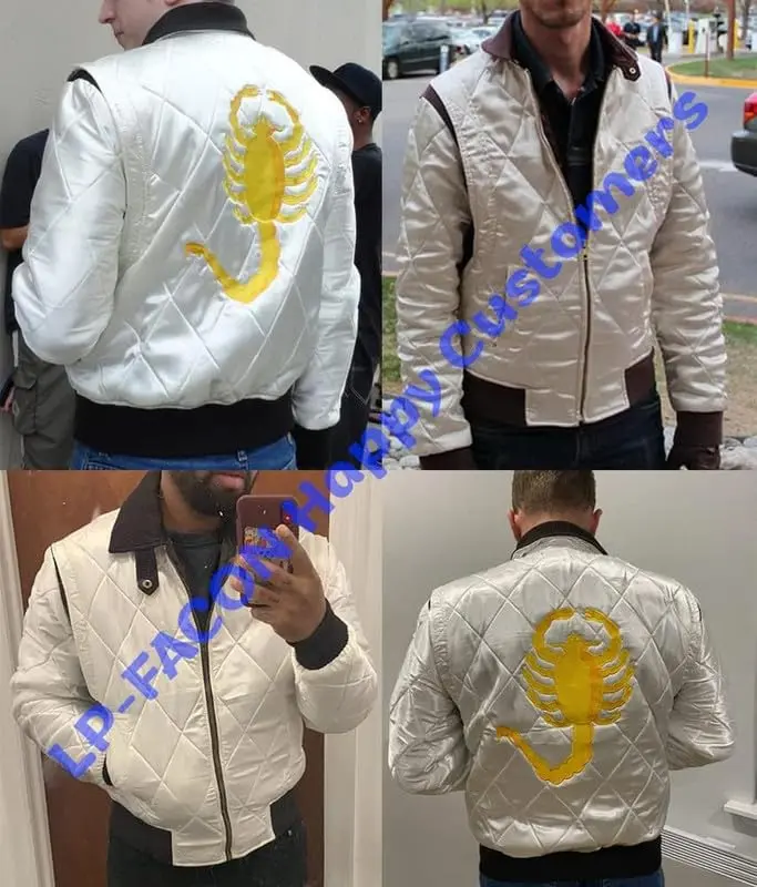 LP-FACON Men's Logo Satin Bomber Jacket White XL | Imported from USA - view 3