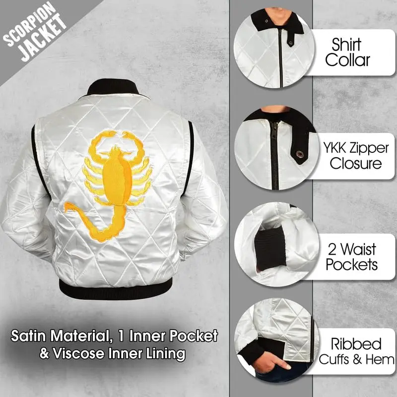 LP-FACON Men's Logo Satin Bomber Jacket White XL | Imported from USA - view 5