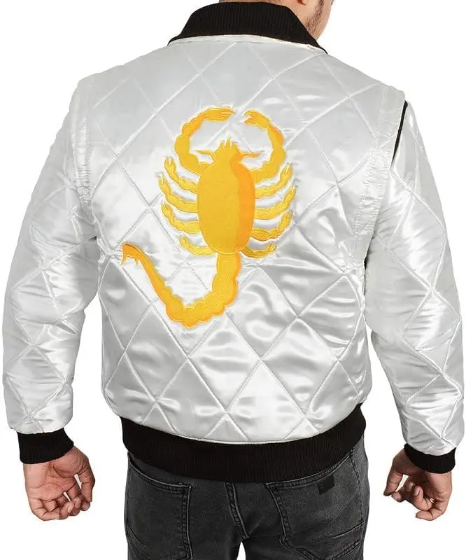 LP-FACON Men's Logo Satin Bomber Jacket White XL | Imported from USA - view 10