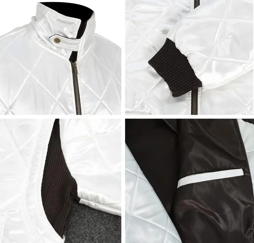 LP-FACON Men's Logo Satin Bomber Jacket White Medium | Imported USA Style - view 11