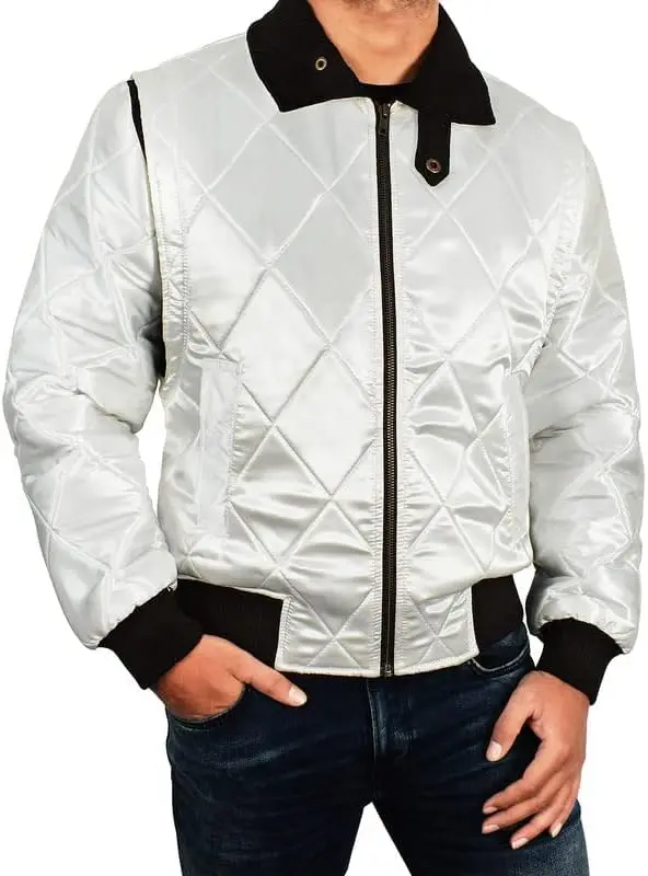 LP-FACON Men's Logo Satin Bomber Jacket White Medium | Imported USA Style - view 8