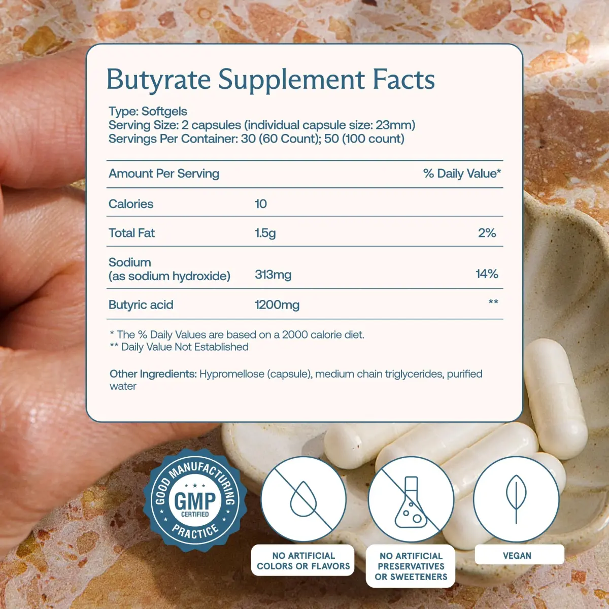 BodyBio Butyrate Sodium Postbiotic 60 Capsules | Supports Gut Health & Digestion - view 3