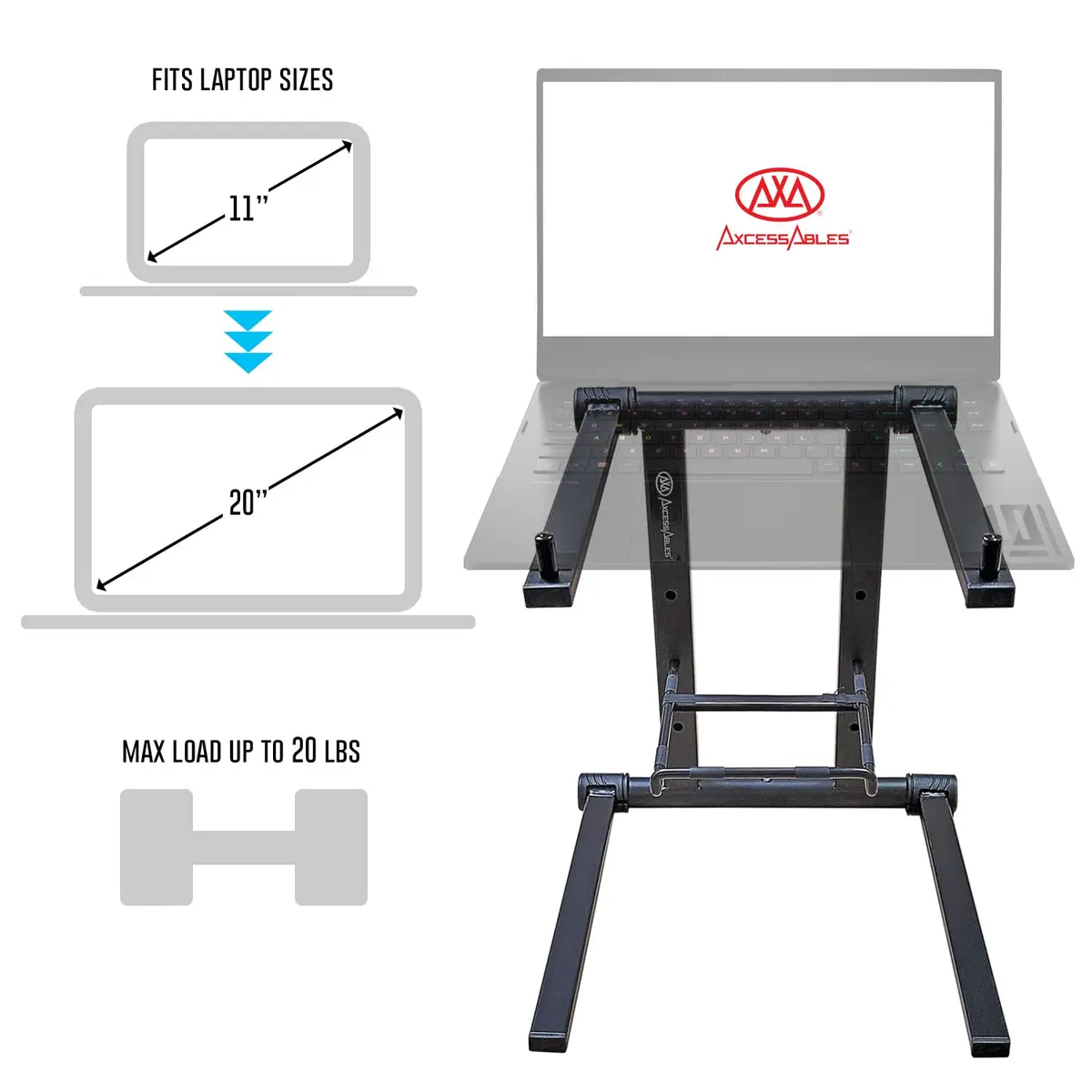 AXA AXCESSABLES DJ Laptop Stand with Travel Bag | Foldable Aluminum Laptop Stand for 15" & 20lbs - view 3