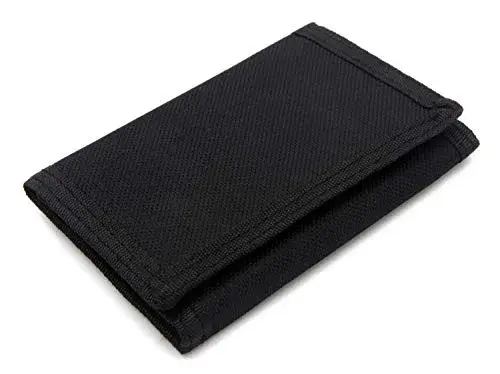 AI-DEE RFID Trifold Canvas Outdoor Sports Wallet for Kids - Black | Durable Hook & Loop Closure - main product image