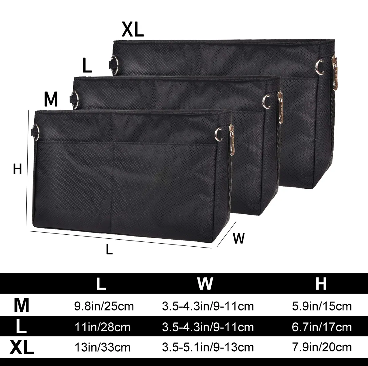 Vercord Expandable Black Nylon Handbag Purse Organizer Insert Liner Shaper Bag in Bag - Large - view 2