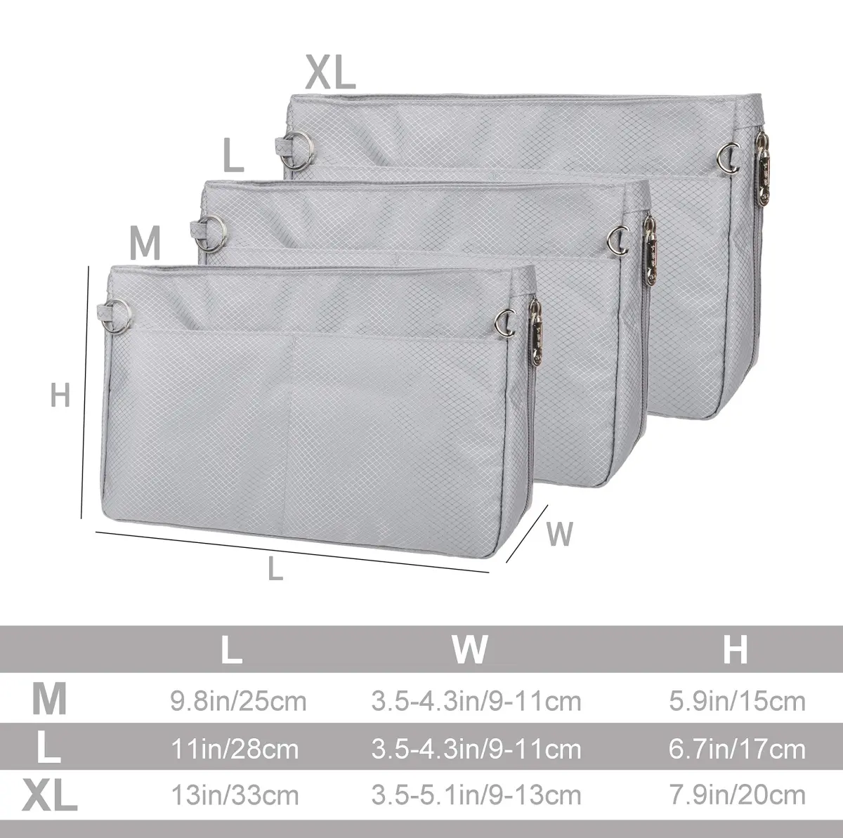 Vercord Expandable Nylon Handbag Purse Organizer Insert Liner Shaper Bag in Bag - Beige Grey, Large - view 2