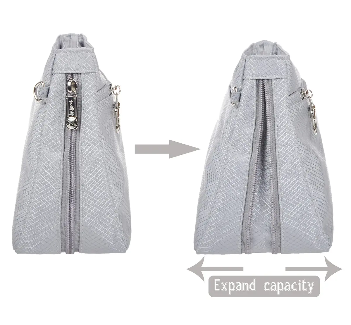 Vercord Expandable Nylon Handbag Purse Organizer Insert Liner Shaper Bag in Bag - Beige Grey, Large - view 4