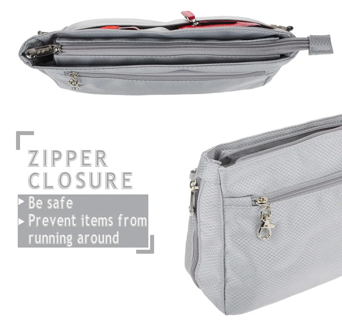 Vercord Expandable Nylon Handbag Purse Organizer Insert Liner Shaper Bag in Bag Beige Grey XLarge | Waterproof & Durable for Totes - view 5