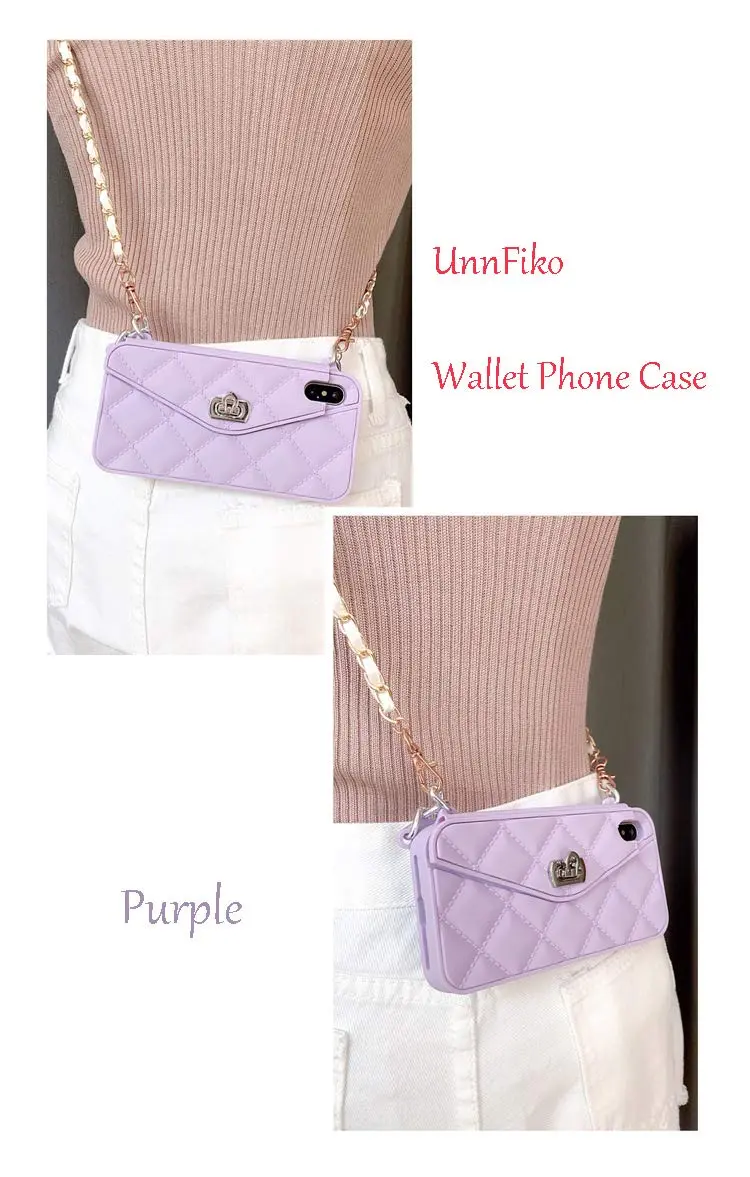 UnnFiko Wallet Case for iPhone X/XS, Purple Luxury Bag Design with Shoulder Strap | Card Pouch Flip Cover - view 2