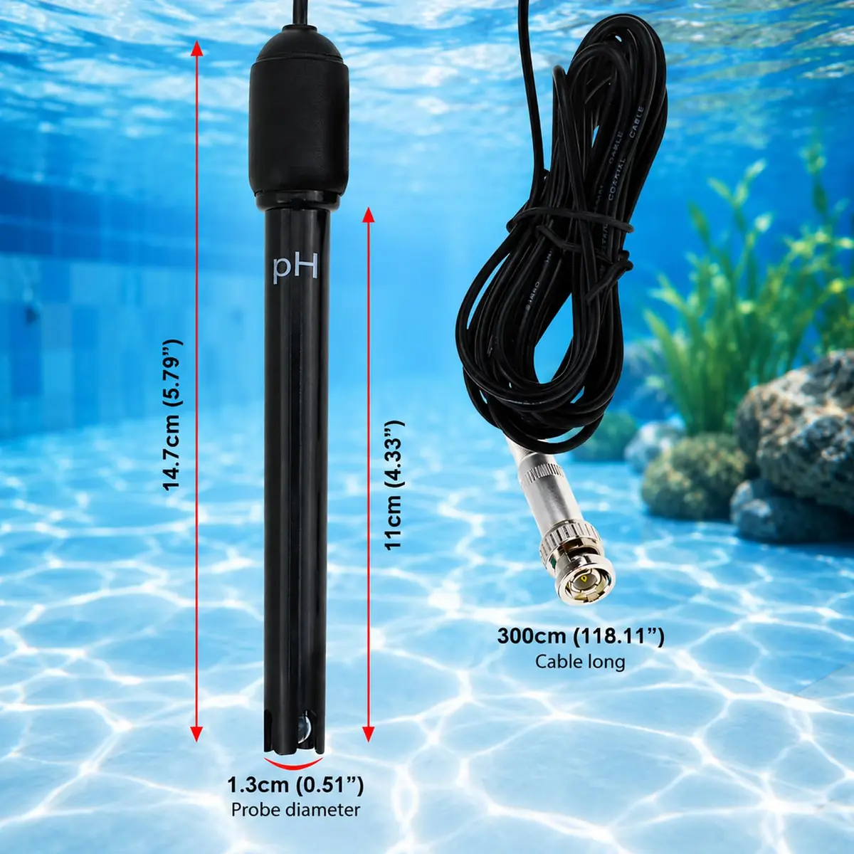 DANOPLUS Long Body pH Electrode with BNC Socket 300cm Cable | Precise pH Measurement for Lab & Field (120 chars) - view 5