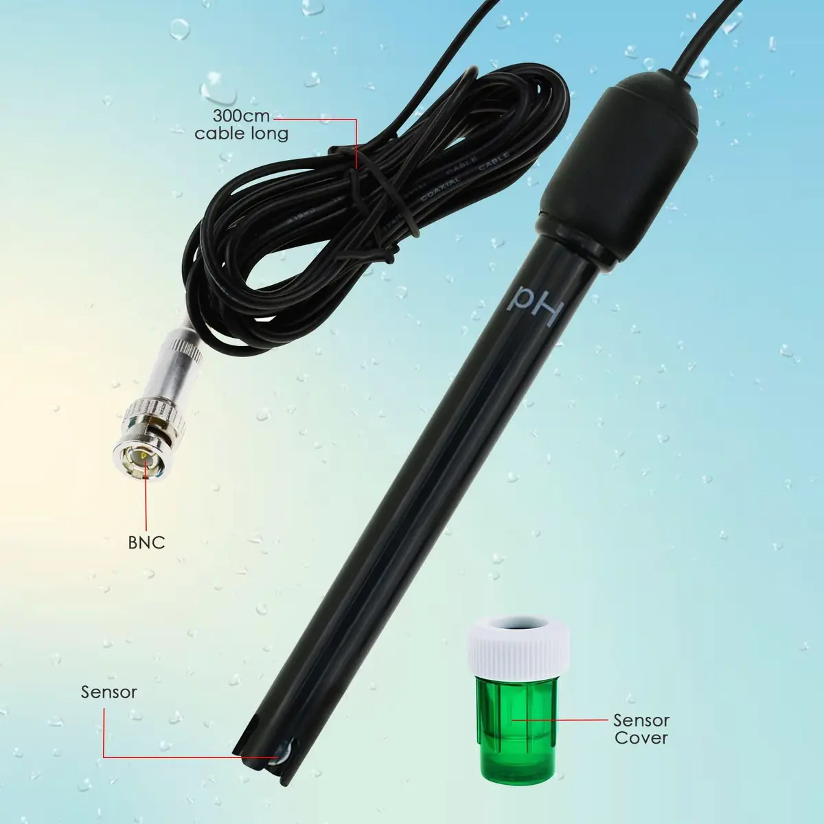 DANOPLUS Long Body pH Electrode with BNC Socket 300cm Cable | Precise pH Measurement for Lab & Field (120 chars) - view 4