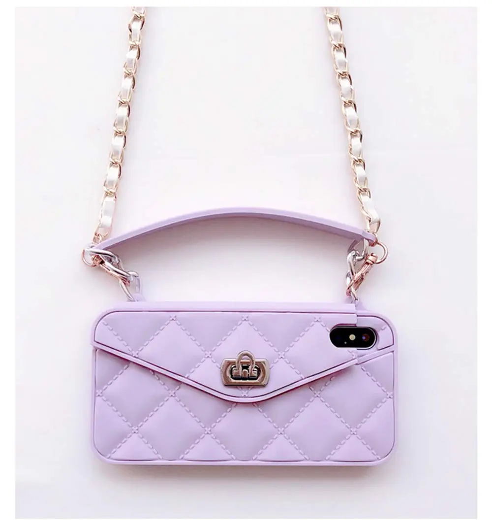 UnnFiko Luxury Bag Wallet Case for iPhone 7 Plus/8 Plus, Soft Silicone with Shoulder Strap, Purple | Card Pouch & Full Protection - view 5