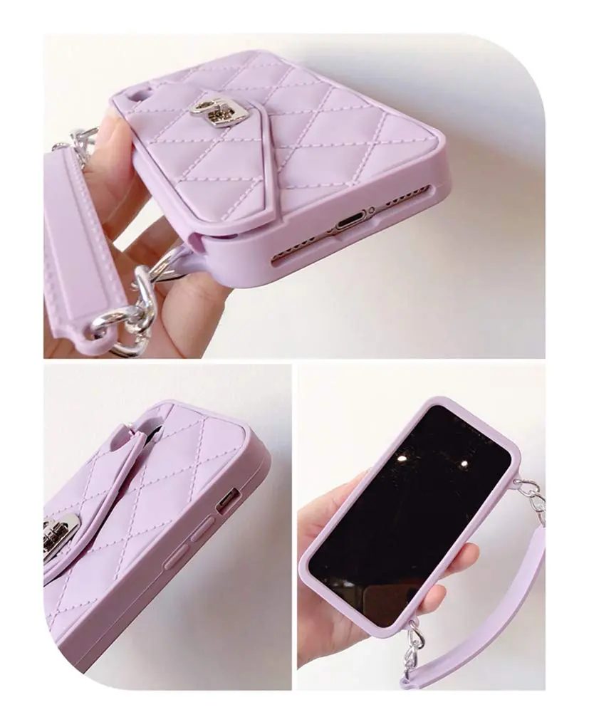 UnnFiko Luxury Bag Wallet Case for iPhone 7 Plus/8 Plus, Soft Silicone with Shoulder Strap, Purple | Card Pouch & Full Protection - view 3