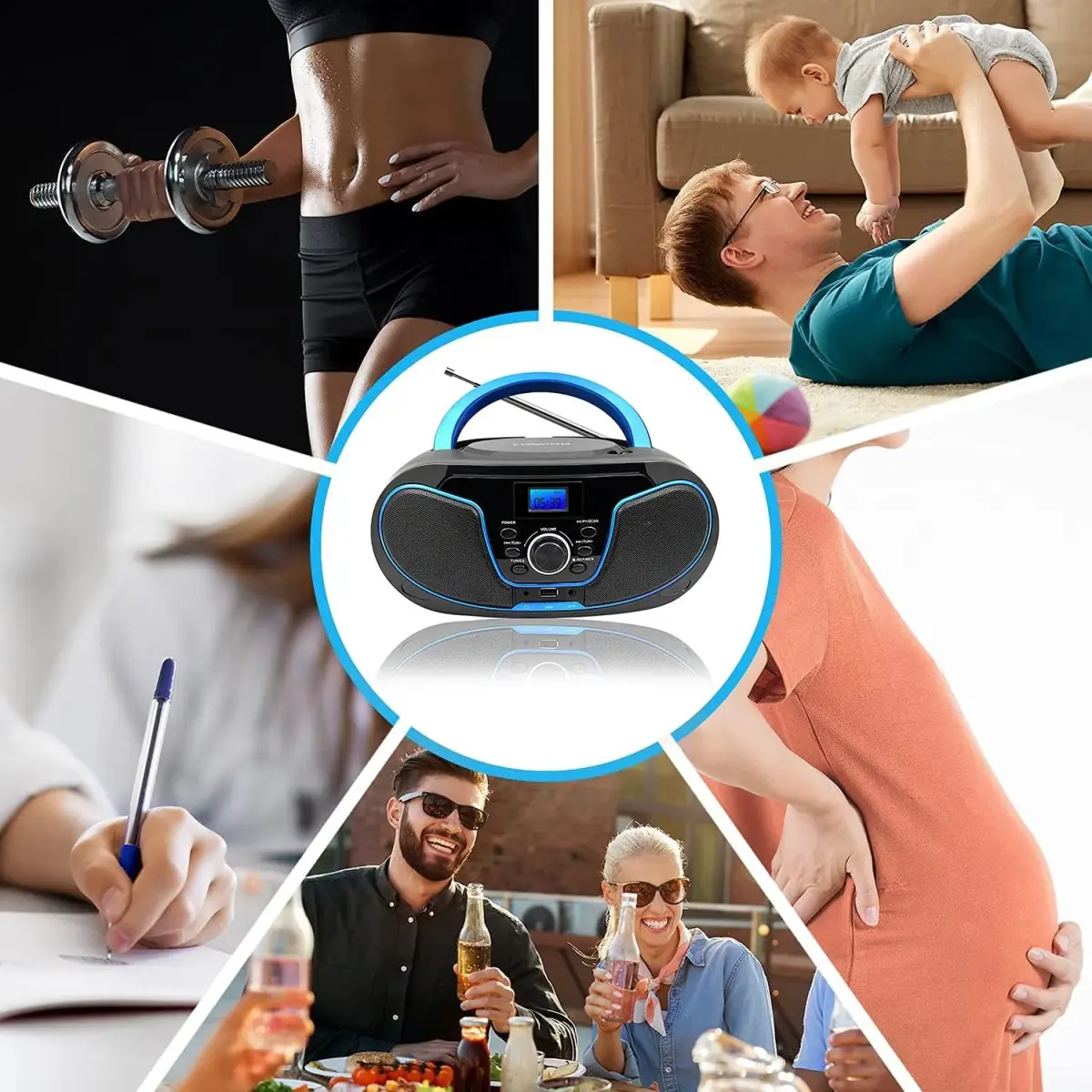 LONPOO LP-D02 Portable CD Player Boombox Bluetooth 28cm (11in) | Crystal-Clear Stereo Sound with FM Radio & AUX Input - view 9