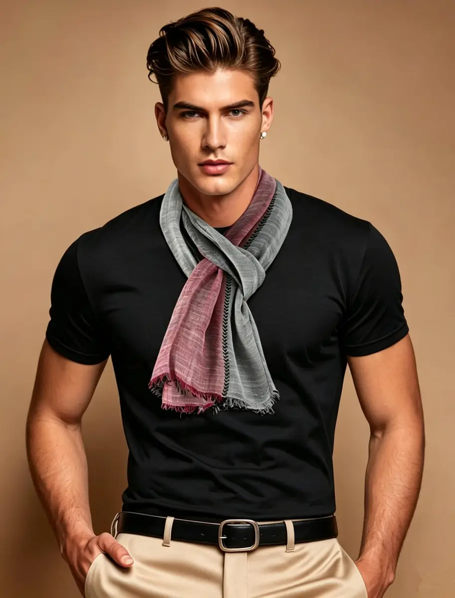 GERINLY Color Block Summer Scarf for Men Long Neck Wraps Flax Shawl 80CMx190CM | Urbanstyle Gift - view 2