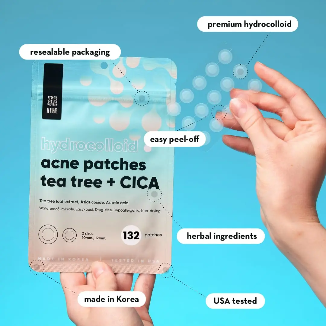 LE GUSHE Korean Pimple Patches with Tea Tree Oil | Hydrocolloid Acne & Zit Patches | 132 Dots | Dermatologist Tested - view 5