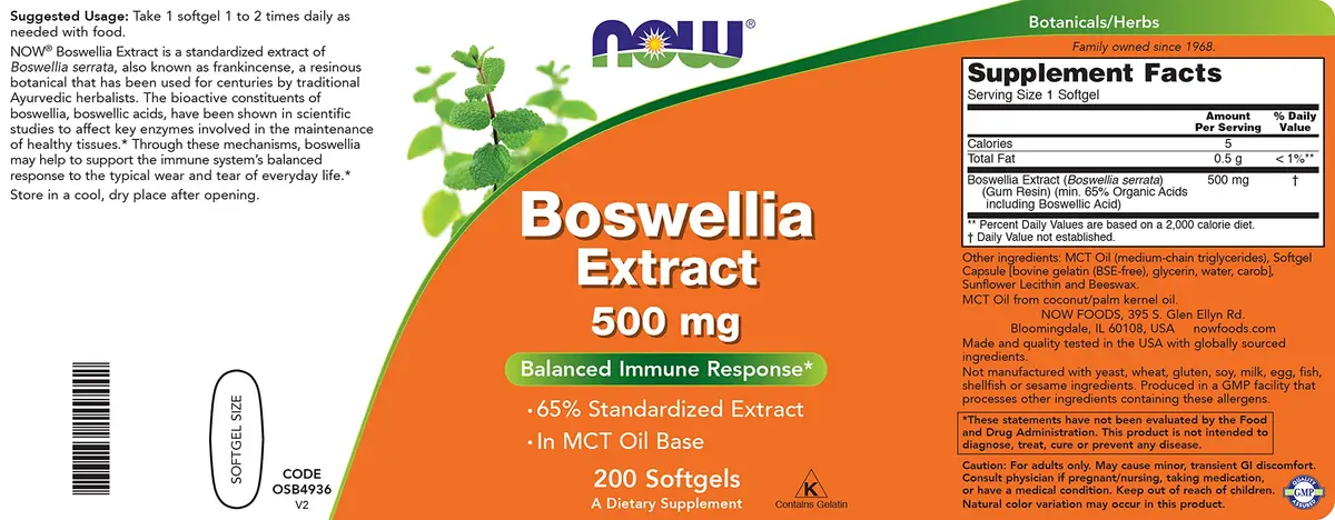 NOW Boswellia Serrata Extract 500 mg | Herbal Supplement for Joint Support & Inflammation (70-120 chars) - view 4