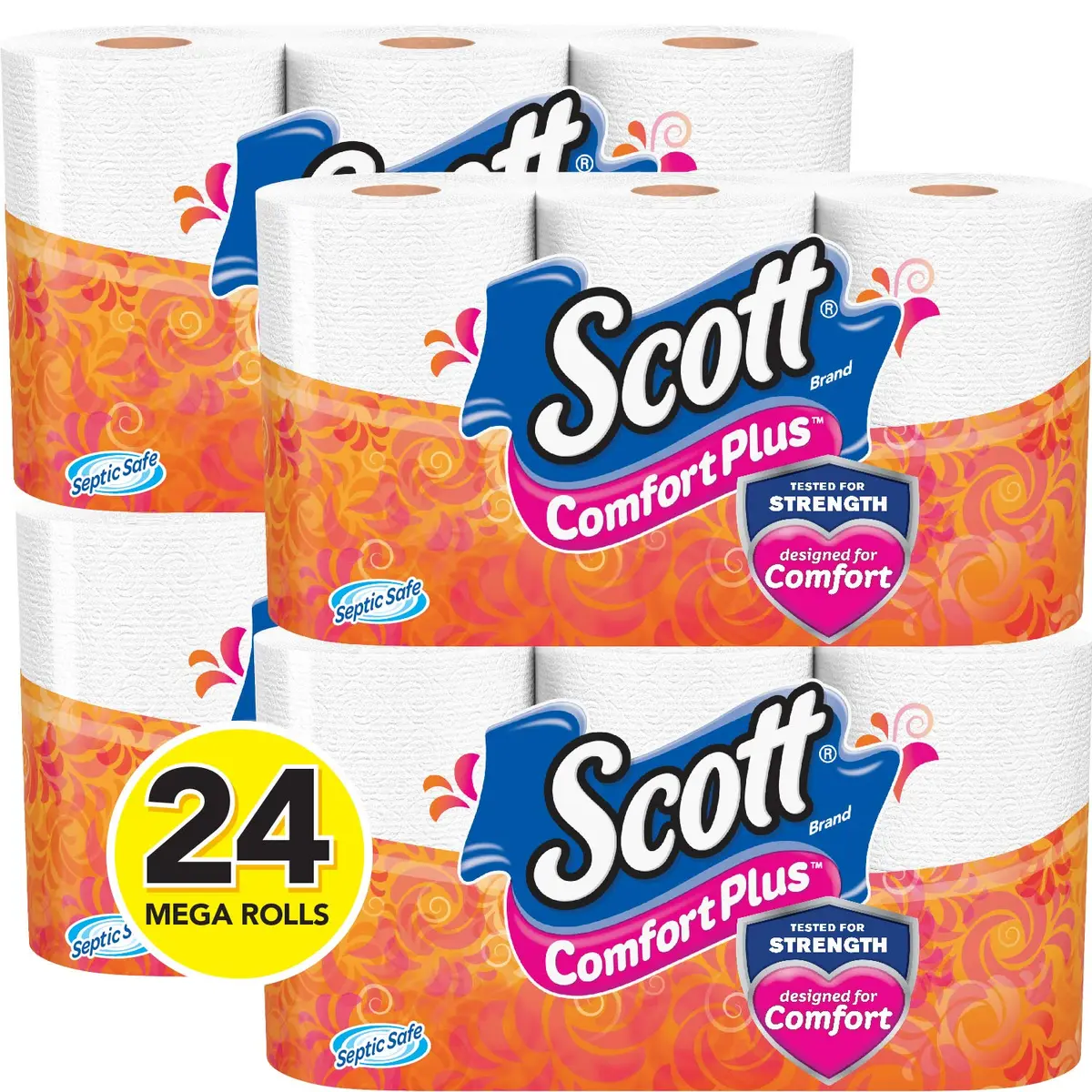 Scott ComfortPlus Toilet Paper 462 Sheets | 24 Mega Rolls, 1-Ply, White, Septic Safe - main product image
