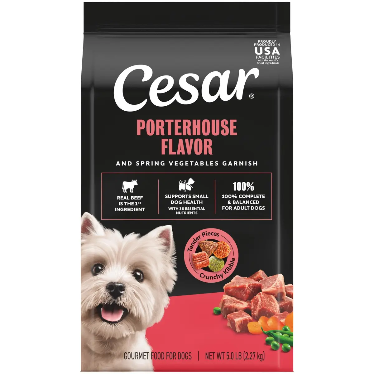 Cesar Small Breed Dry Dog Food Porterhouse Flavor & Spring Vegetables 2.27 kg (5 lb) | Real Beef First Ingredient - main product image