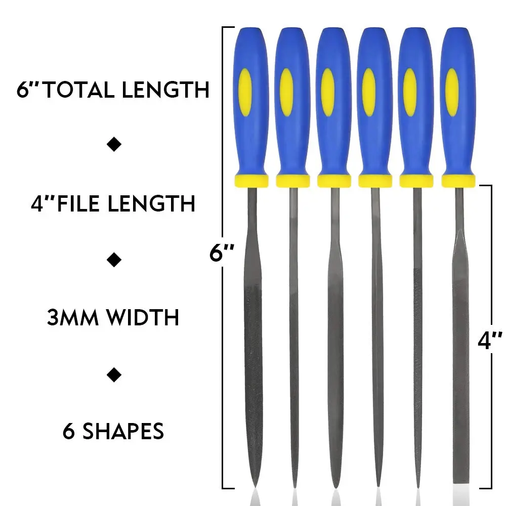 KALIM MINI Needle File Set (Carbon Steel 6 Piece-Set) 6'' | Precision Hand Files for Metal, Jewelry, Wood & Plastic - view 2