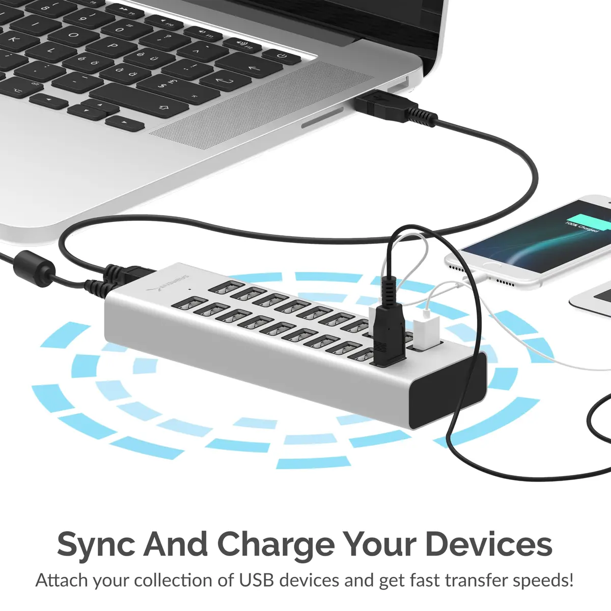 SABRENT 90W 20-Port USB 2.0 Charging Station | Multiport Hub for Devices (70-120 chars) - view 6