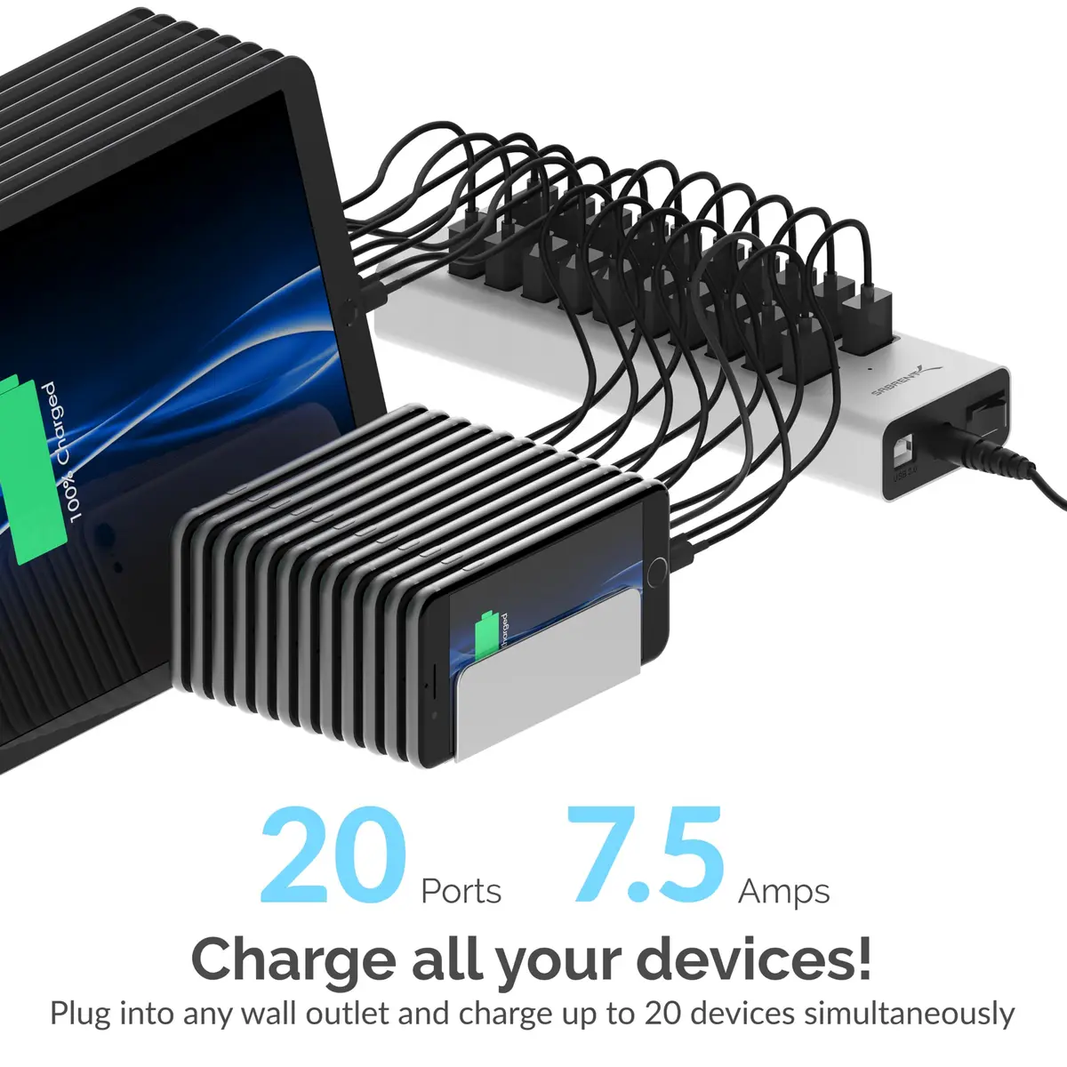 SABRENT 90W 20-Port USB 2.0 Charging Station | Multiport Hub for Devices (70-120 chars) - view 4